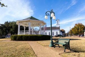 center square of jefferson tx with a white gazebo in the center. exploring downtown is one of the best things to do in jefferson tx